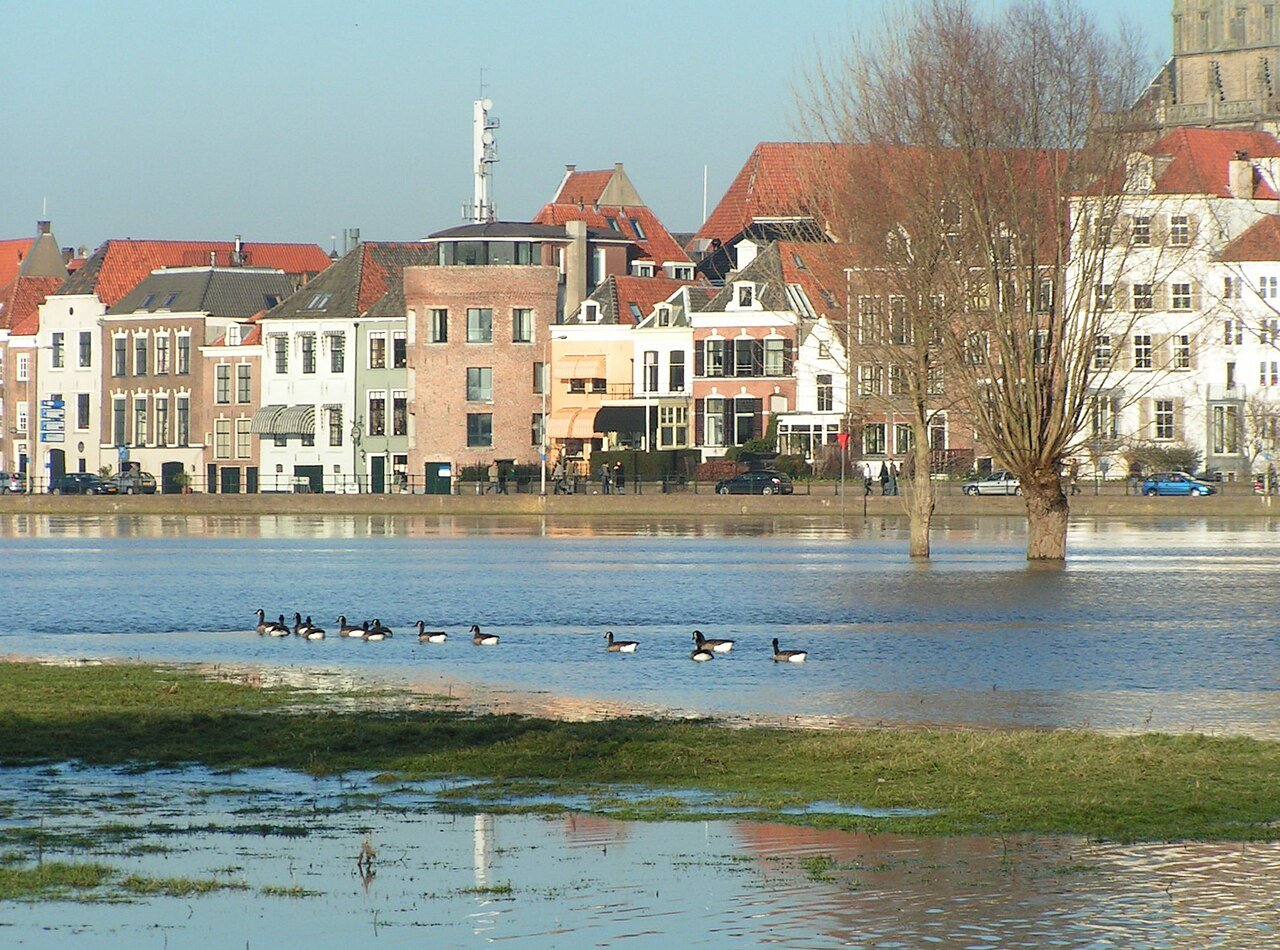 Hoog water bij de IJsseloever voor Deventer