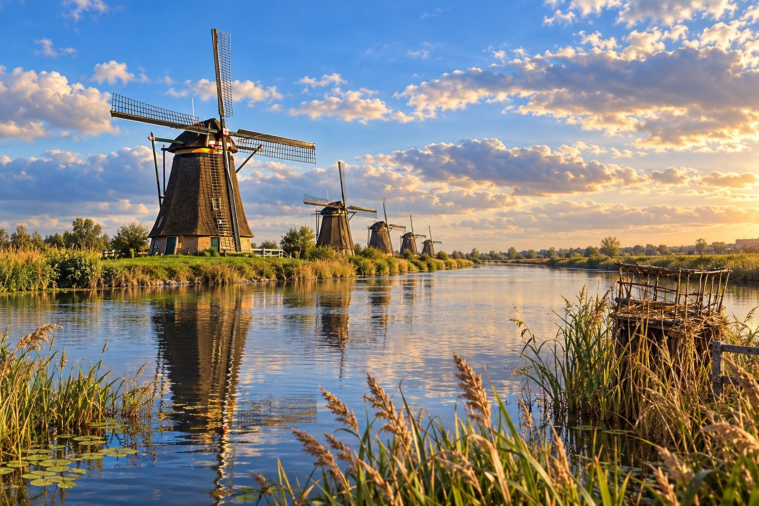 Realistische artistieke impressie van Kinderdijk